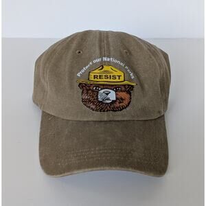 Smokey the Bear Protect our National Parks RESIST Adjustable Cap - Tan Twill